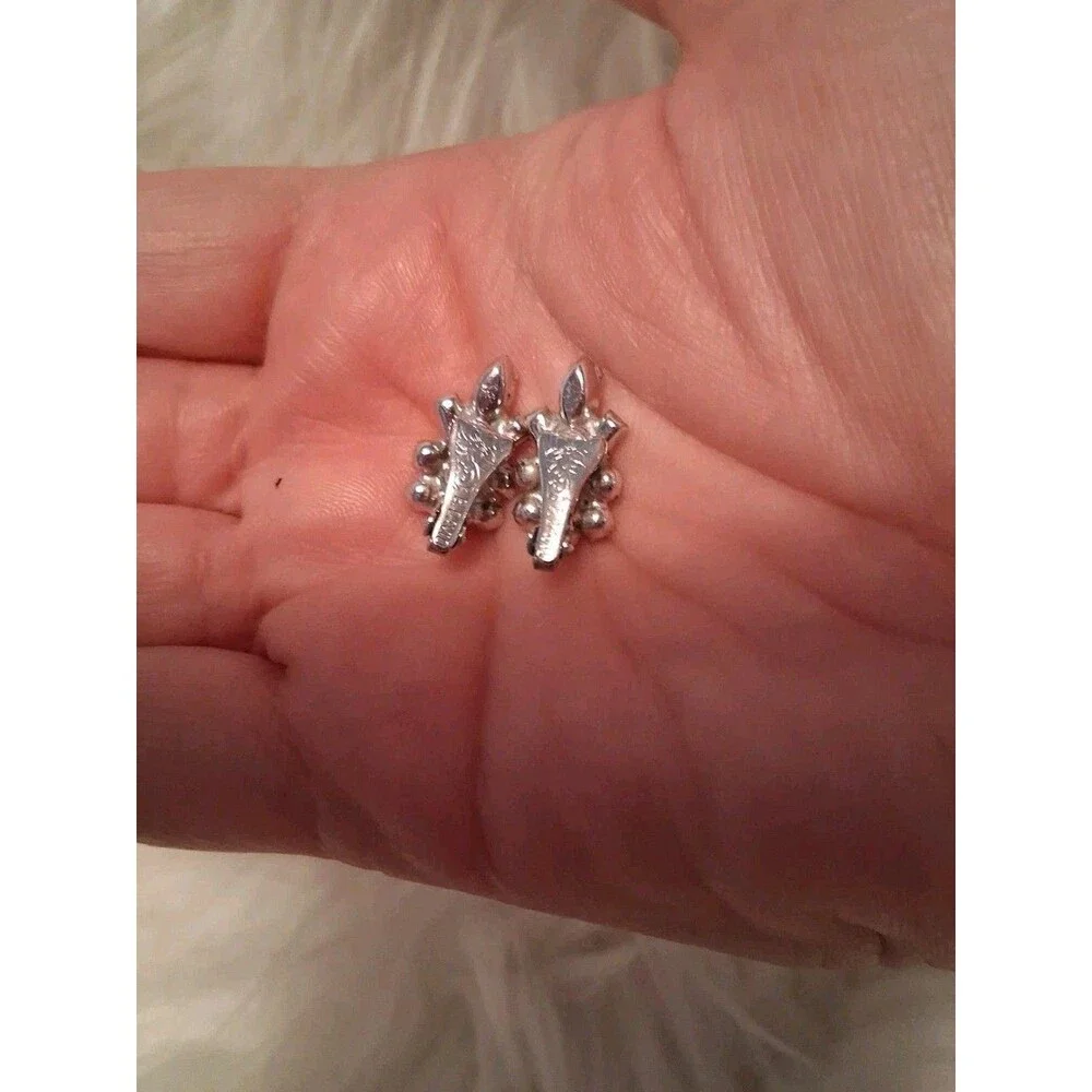 Vintage Sterling Silver Rhinestone Faux Pearl Clip-on Earrings